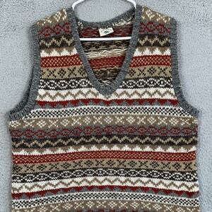 Pachamama Wool Sweater Vest Unisex Mens Medium Womens Large Gray Fair Isle EUC